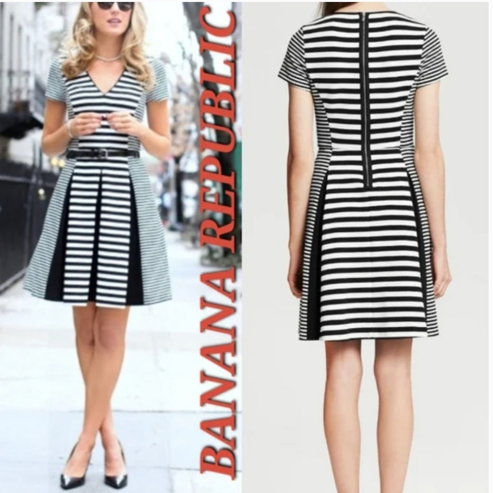 Banana Republic Black and White Striped Mini Dress